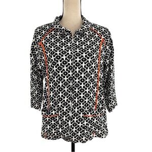 Thomas & Olivia Black White Floral Zip Front Jacket Cardigan Top Size Large